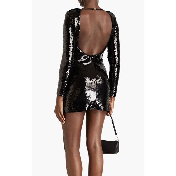 FRAME Mini Dress Women's XL Black Sequined Lined Cotton Long Sleeve Backless - Picture 9 of 9